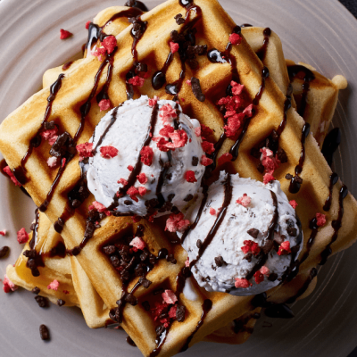 Waffles-with-Chocolate-Syrup-and-Ice-Cream